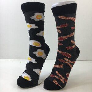 Bacon Eggs Funny Unisex Novelty Crew Socks 2 Pack Black Gray White Yellow Red